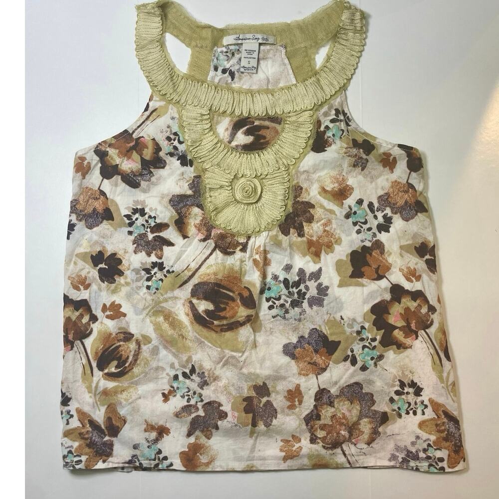 Y2K AMERICAN RAG TANK TOP GOLD BROWN FLORAL SZ S COTTON AESTHETIC FAIRY CORE - Picture 5 of 14